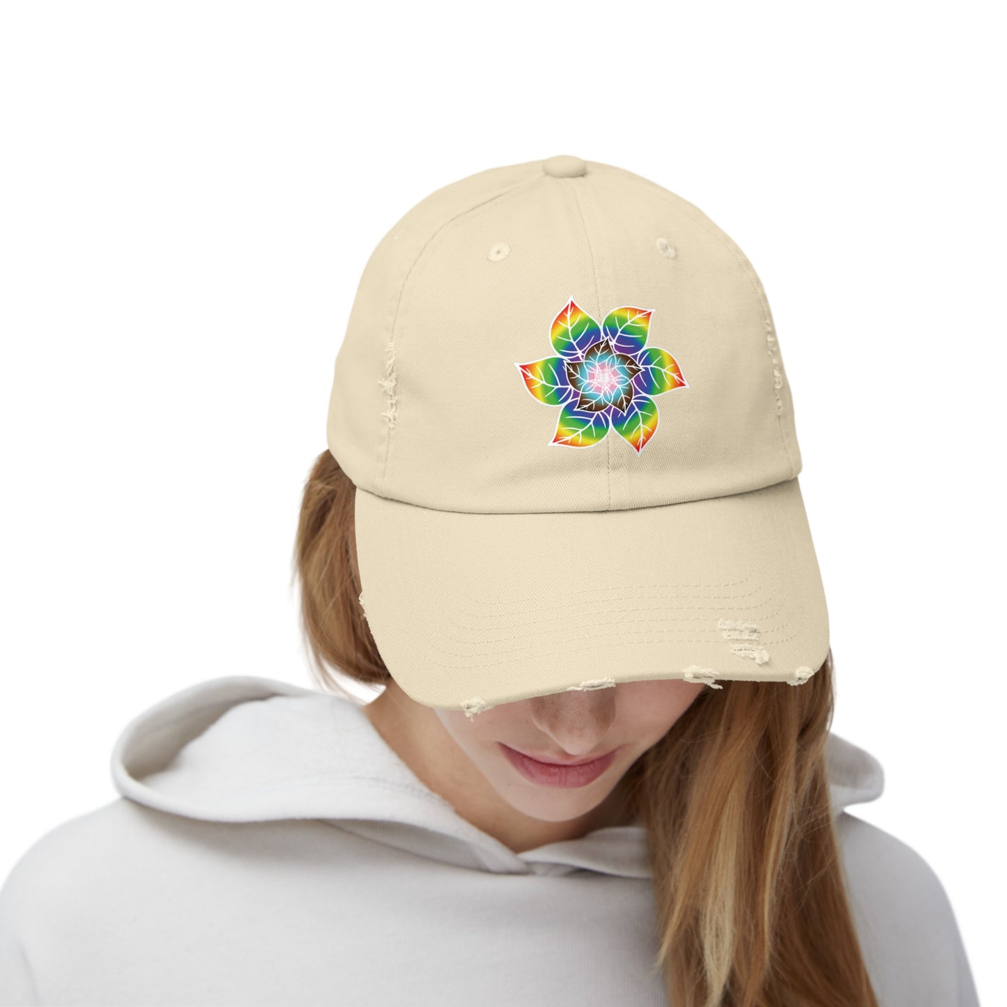 Flower Leaf Pride Distressed Cap