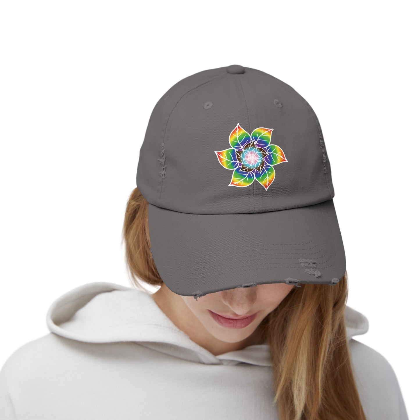 Flower Leaf Pride Distressed Cap