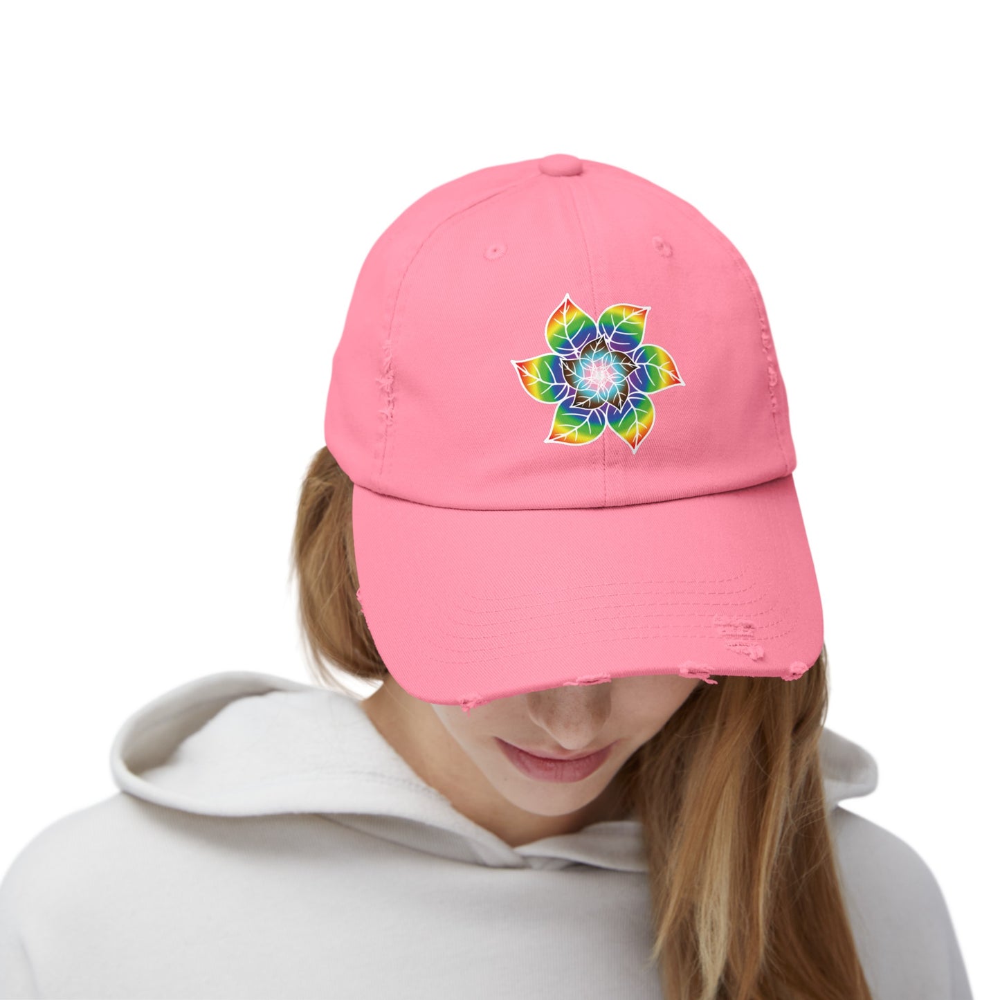 Flower Leaf Pride Distressed Cap